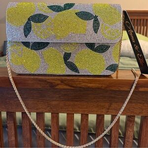 🍋 Rhinestone Lemon Clutch Bag – Sparkly Statement Purse 🍋